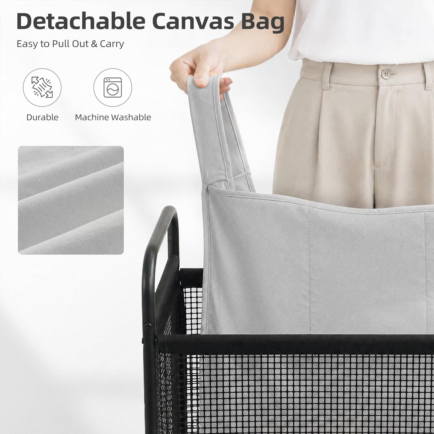 STORAGE MANIAC Rolling Laundry Hamper with Wheels 3-Section Laundry Sorter Rolling Laundrys Basket on Wheels with Removable Bag Clothes Hamper Laundrys Organizer Cart Bathroom Bedroom 120L Beige