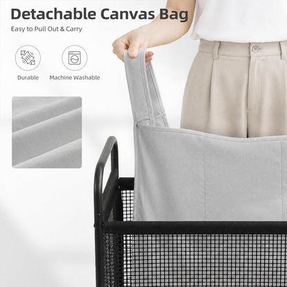 STORAGE MANIAC Rolling Laundry Hamper with Wheels 3-Section Laundry Sorter Rolling Laundrys Basket on Wheels with Removable Bag Clothes Hamper Laundrys Organizer Cart Bathroom Bedroom 120L Beige