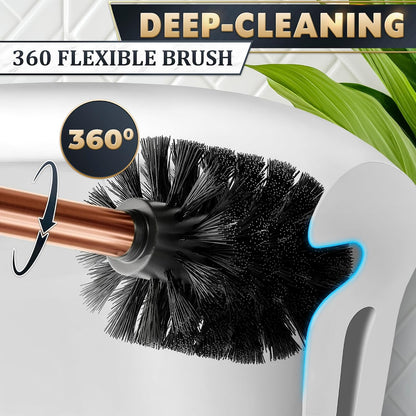 Black Toilet Brush and Holder Set - Slim Matte Design that Fits Anywhere - Stainless Steel Toilet Bowl Brush and Holder with 2 Rounded Corners, Replaceable Head, Removable Inner Bowl & Splash Guard