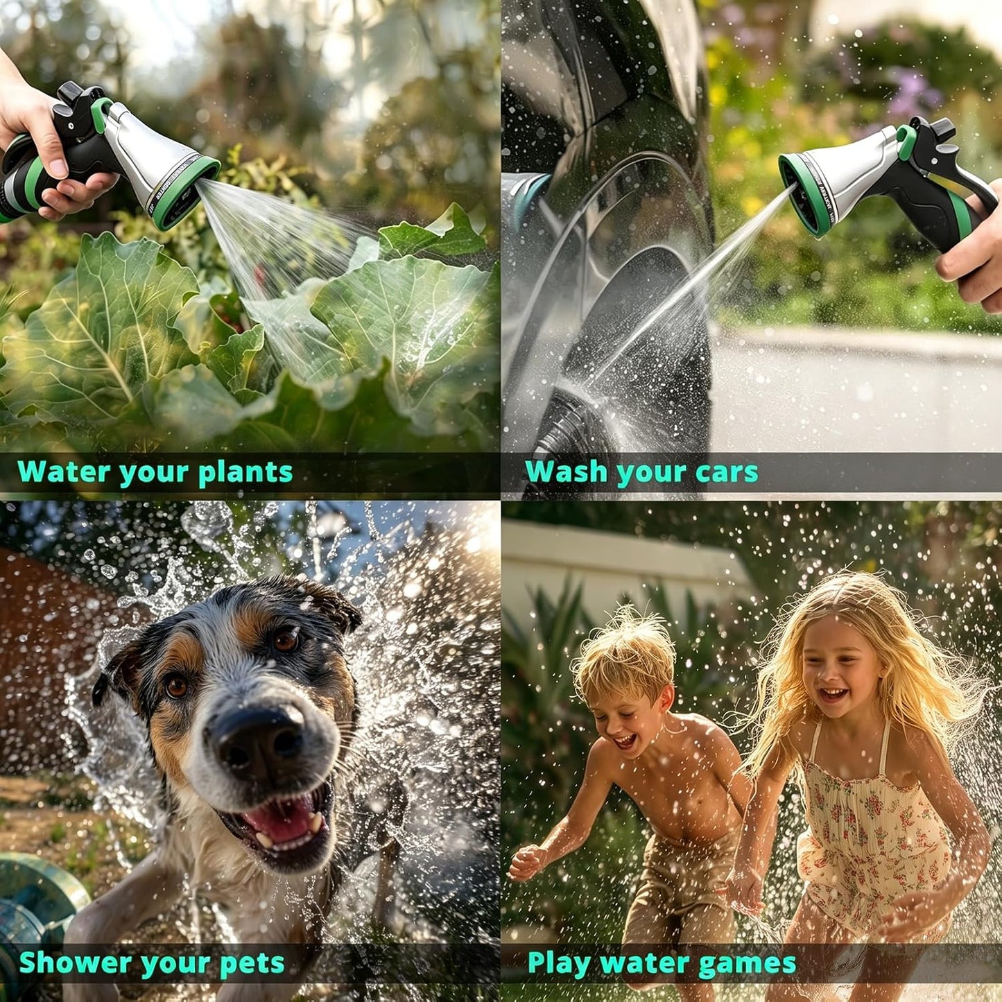 QUOBAS Metal Garden Hose Nozzle, Heavy Duty Water Hose Sprayer, Leak Proof | 10 Pattern Water Nozzle with Rubber Gasket, Garden Sprayer for Watering Plants, Washing Cars, Pet Shower, Blue