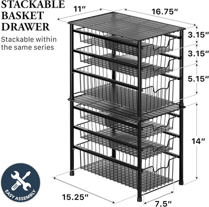 Simple Houseware Stackable 2 Tier Sliding Basket Organizer Drawer, Chrome