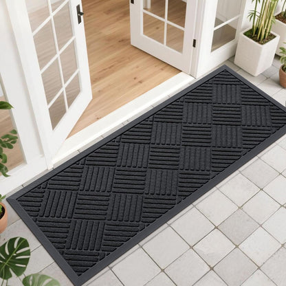 OLANLY Front Door Mat Outside Entrance 29.5x17, Absorbent, Heavy Duty Sturdy Natural Rubber Doormat Indoor Outdoor, Stain and Fade Resistant, Non-Slip Low Profile Floor Mat for Entryway, Grey Diamond
