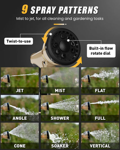 RAINPOINT Garden Hose Nozzle, Heavy Duty Metal Hose Sprayer Nozzle, 9 Adjustable Spray Patterns, High Pressure Hose Sprayer for Watering Plants, Lawns, Car and Pet Washing (Green)