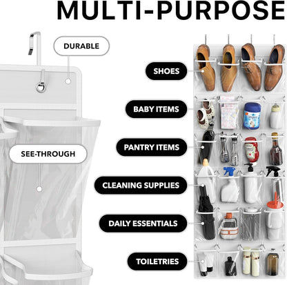Simple Houseware 24 Pockets - Crystal Clear Over The Door Hanging Shoe Organizer, Gray (64'' x 19'')