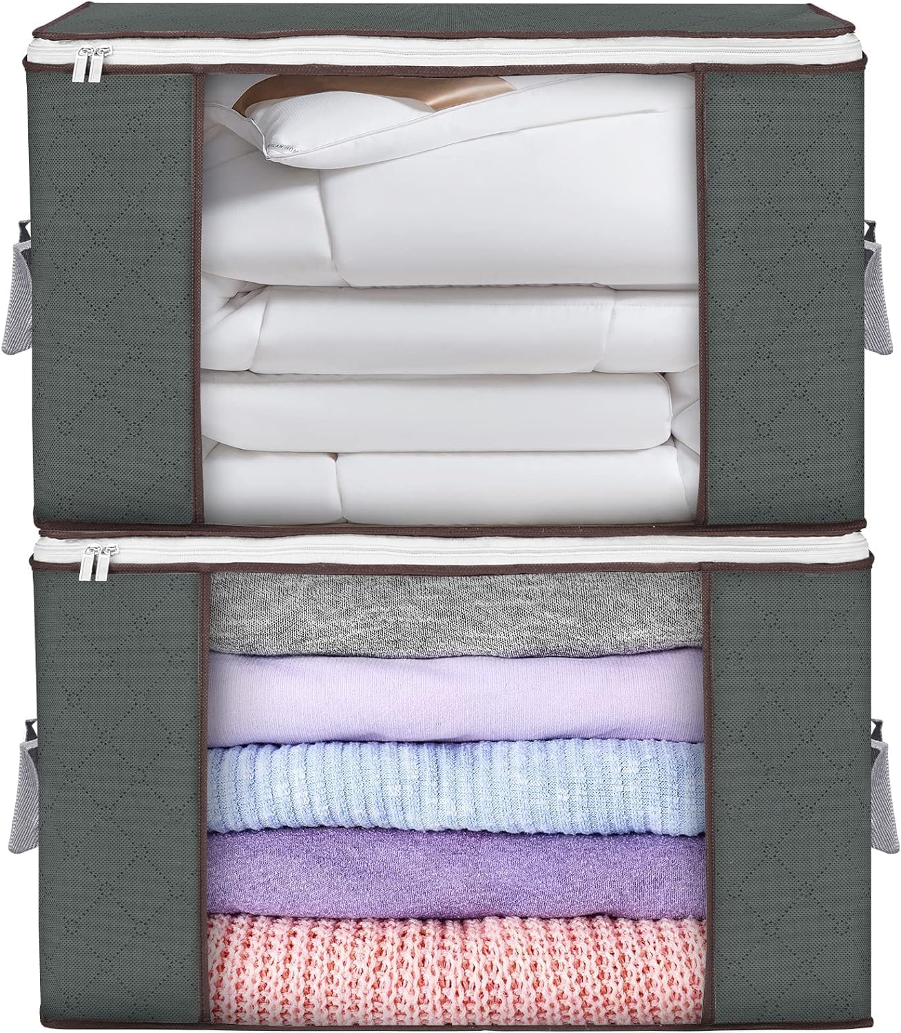 90L Large Storage Bags, 6 Pack Clothes Storage Bins Foldable Closet Organizers Storage Containers with Reinforced Handle for Clothing, Blanket, Comforters, Bed Sheets, Pillows and Toys (Gray)