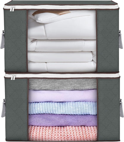 90L Large Storage Bags, 6 Pack Clothes Storage Bins Foldable Closet Organizers Storage Containers with Reinforced Handle for Clothing, Blanket, Comforters, Bed Sheets, Pillows and Toys (Gray)
