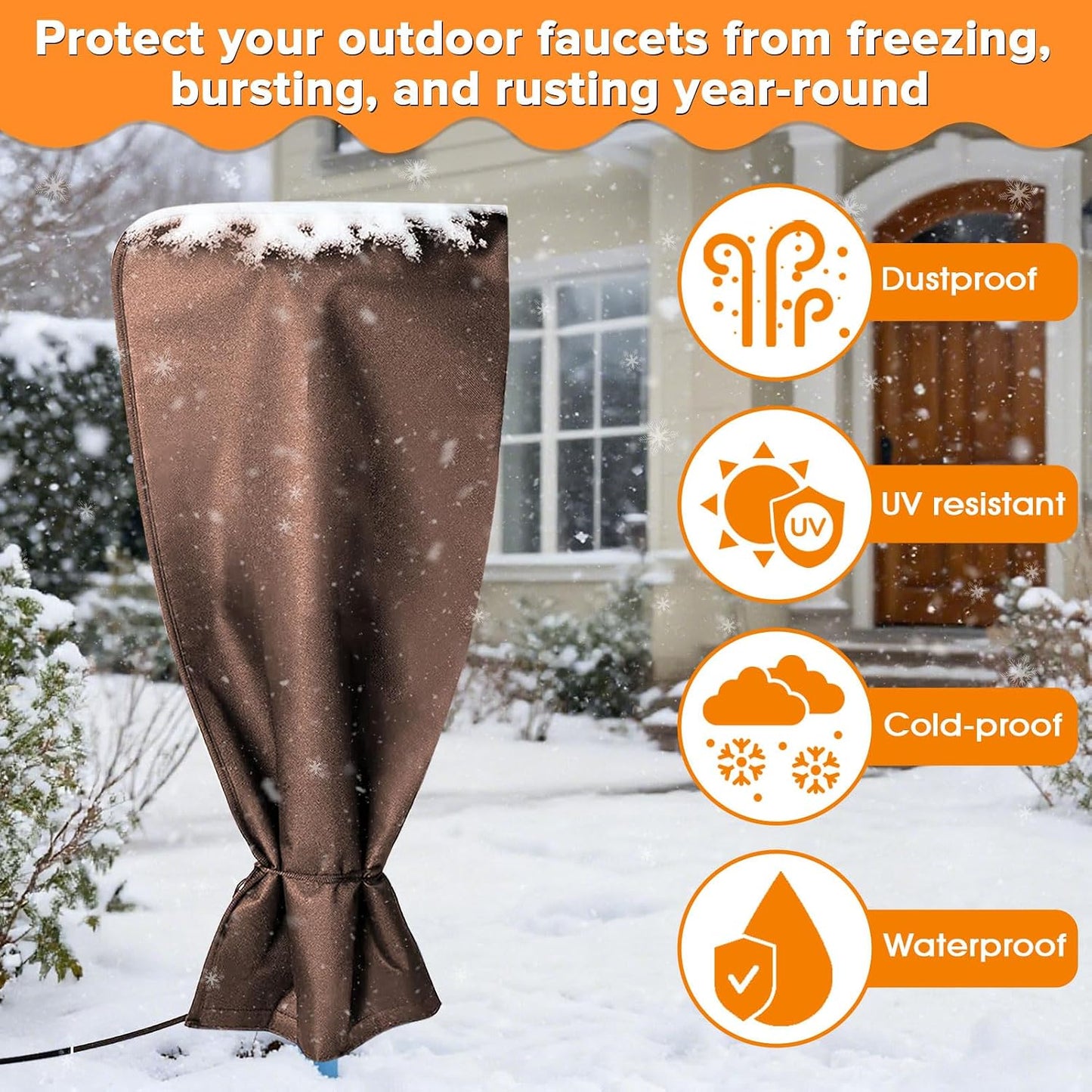 Heated Outdoor Faucet Covers for Winter Freeze Protection, 25.6" x 13.8" Outdoor Faucet Heating Cover, Reusable Waterproof Spigot Cover Winter Insulated Long Faucets Sock for Outside Faucet Hydrant