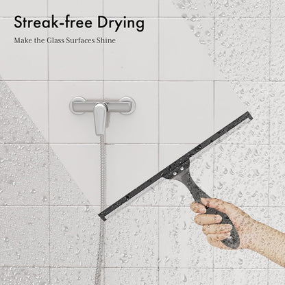 AmazerBath Shower Squeegee for Glass Doors, All-Purpose Squeegee with Suction Hook & Adhesive Hook, Clear Squeegee for Shower Glass, Windows, Mirrors, Tiles and Car Windows - 10 Inches, Clear