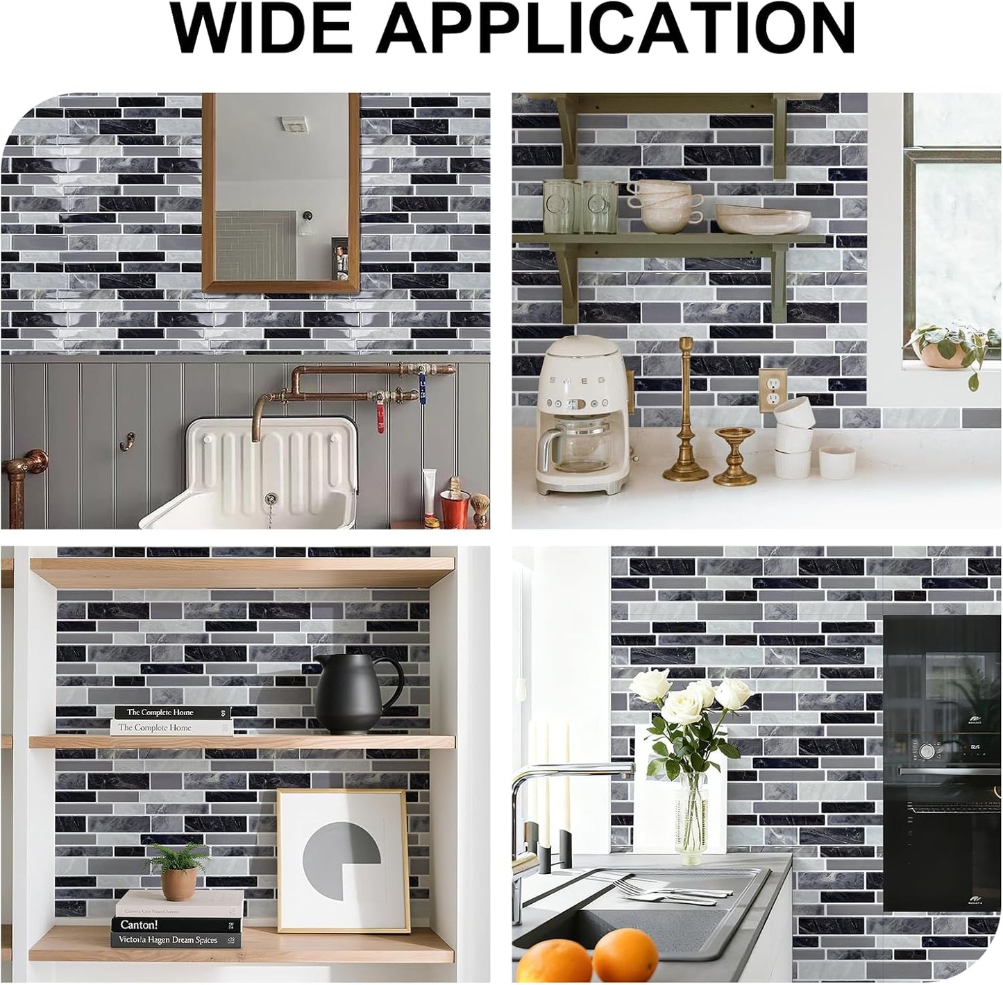 10-Sheet Peel and Stick Backsplash Waterproof Oil-Proof Wall Tiles for Kitchen & Bathroom, Easy Install Self-Adhesive Wall Tiles, Removable Stick-On Backsplash for Kitchen Stove & Walls