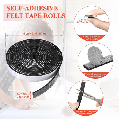 Zonon 4 Rolls 120 Inch Felt Strip with Adhesive Backing Felt Tapes Furniture Strip Rolls Self Stick Heavy Duty Polyester for Protecting Furniture and DIY Adhesive(Black,0.5 Inch)