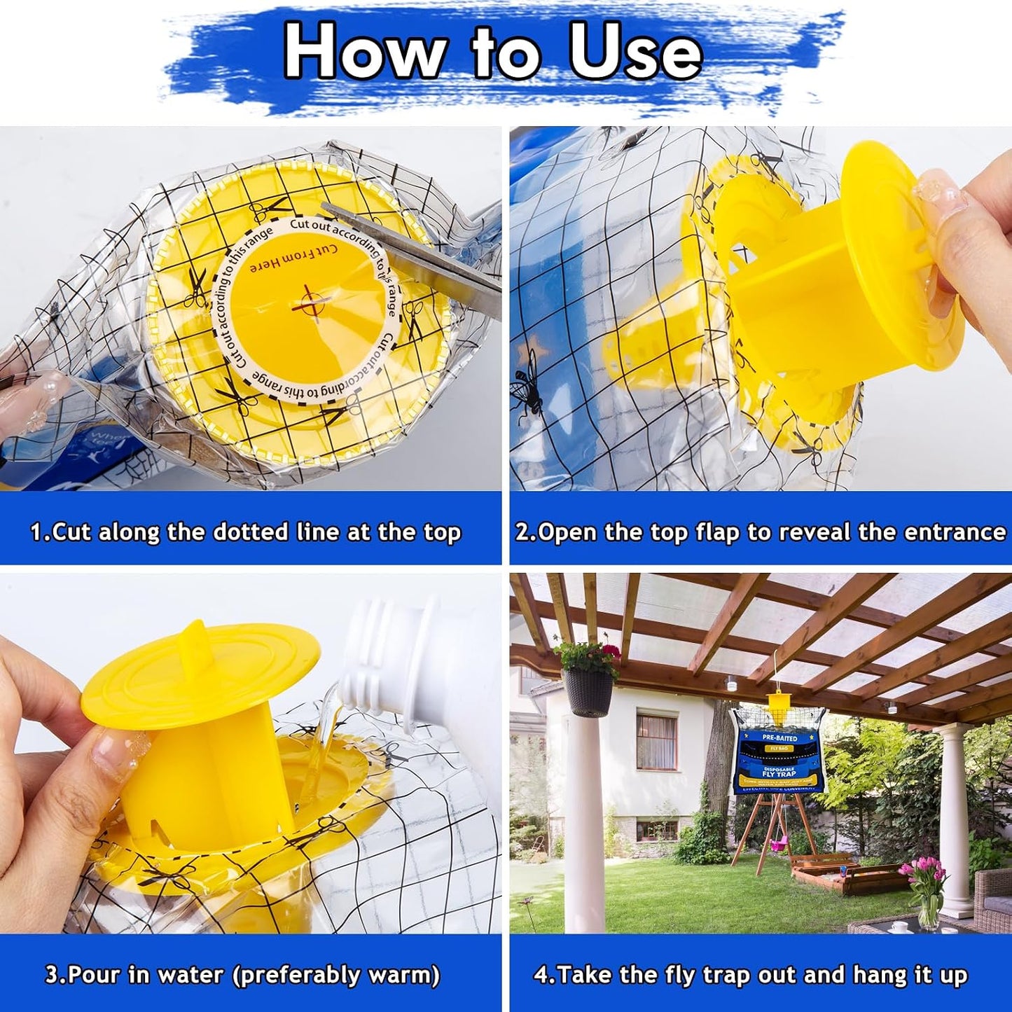 8 Fly Traps Outdoor Hanging Disposable, Fly Bags for Outside, Fly Bait Bag Hunter Traps Control Insecticides Insect Repellents Outdoor, Ranch Fly Traps for Mosquitoes Carpenter Bees Wasps