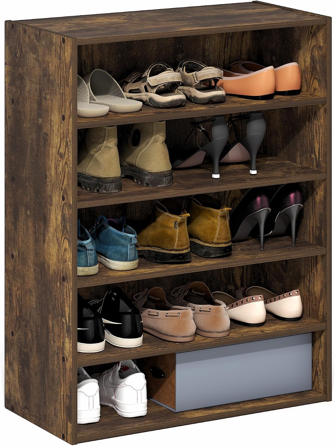 5-Tier Shoe Organizer, Stackable Shoe Rack, Shoe Storage, 11.4 x 24.2 x 31.5, for Office, Closet Entryway, Garage, Dark Oak