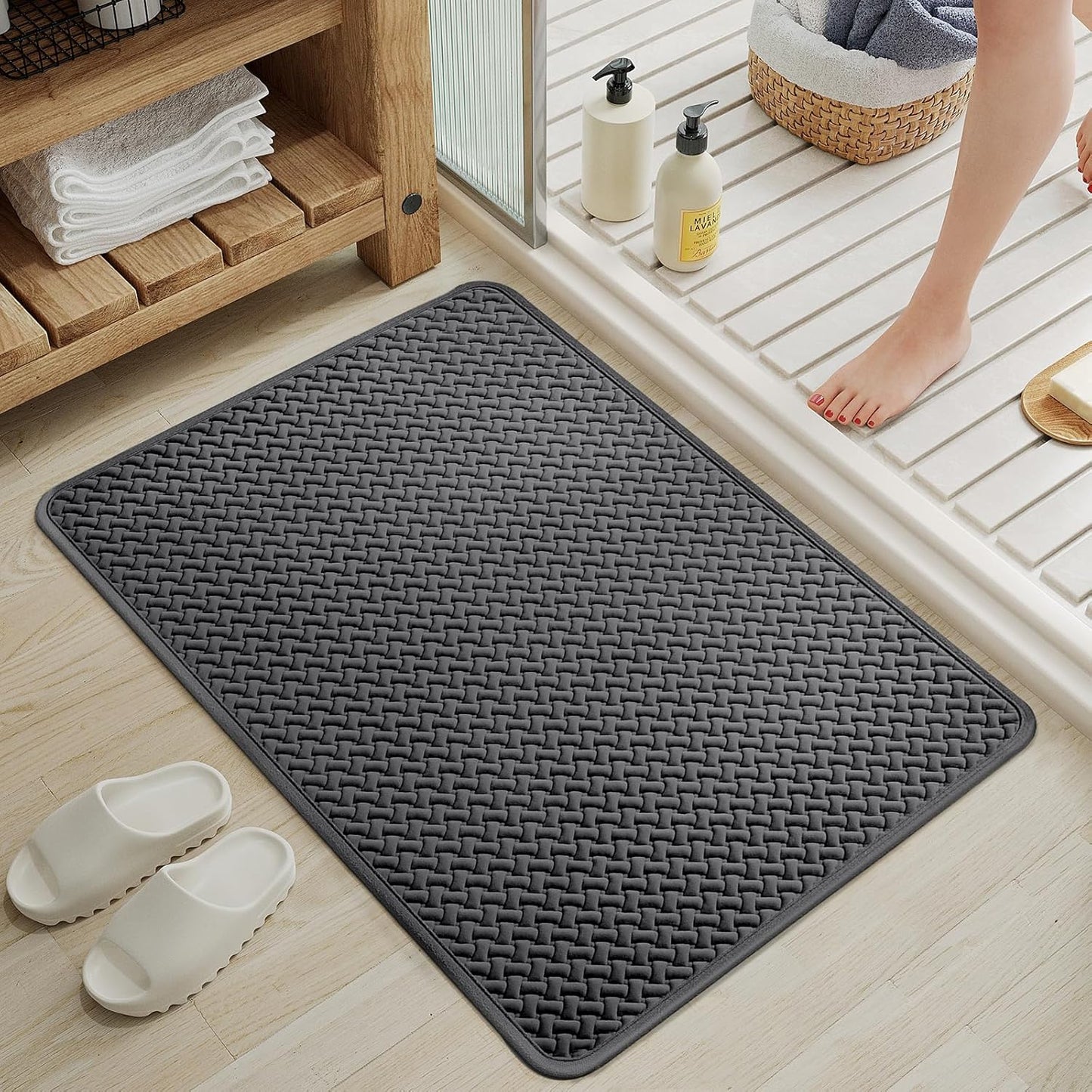 YDKGL Bathroom Rugs Non Slip, Super Absorbent Quick Dry Bath Mats for Bathroom, Foam Weave Texture Thin Bath Rugs Washable with Rubber Backing Fit Under Door Outside Shower,16" x 24“