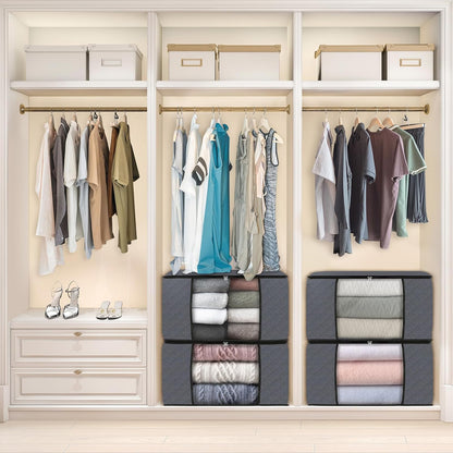 Fab totes 6 Pack Storage Bags for Clothes and Blanket, Foldable Closet Organizers and Storage with Zippers, Clear Window and Handles, Fabric Storage Bins for Sweater, Comforter, Bedding,Linen Sheets
