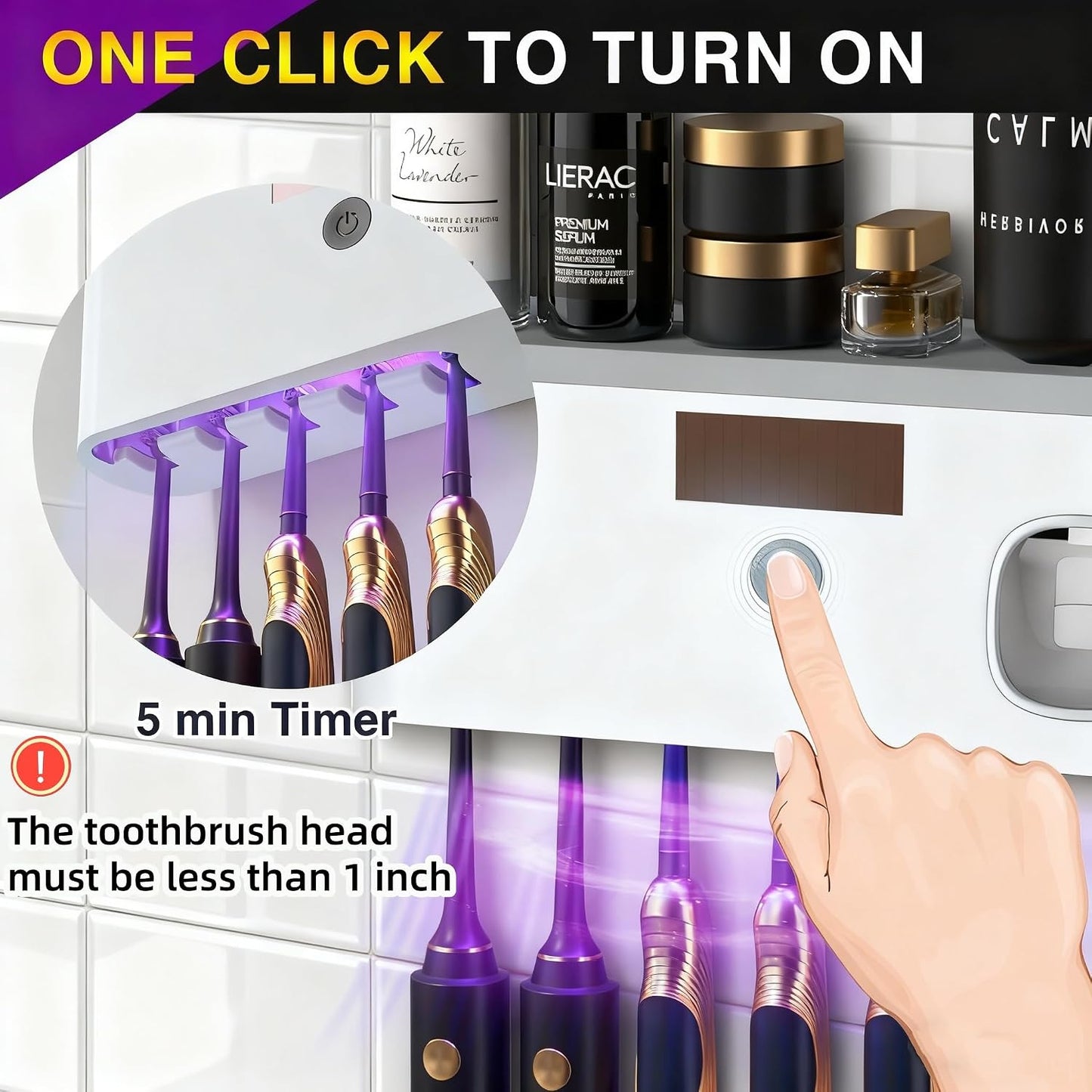 Toothbrush Holders for Bathrooms, Toothbrush Holder Wall Mounted with Toothpaste Dispenser, Rechargeable Cordless Wall Mounted Tooth Brushing Holder