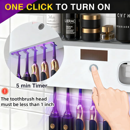 Toothbrush Holders for Bathrooms, Toothbrush Holder Wall Mounted with Toothpaste Dispenser, Rechargeable Cordless Wall Mounted Tooth Brushing Holder