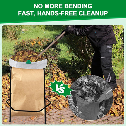 Aobiono Leaf Trash Bag Holder Stand, Garbage Bag Support Frame for 30-55 Gallon Lawn Bags, for Yard Kitchen Garden Outdoor Camping Waste, with Reusable Bag Clips, Heavy Duty (Black)
