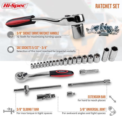 Hi-Spec 73pc Home and Garage Tool Kit Set. Essential Household and Auto Repair Tools. Includes Pliers, Sockets, Wrenches and a Hex Key Set in a Toolbox Carry Case