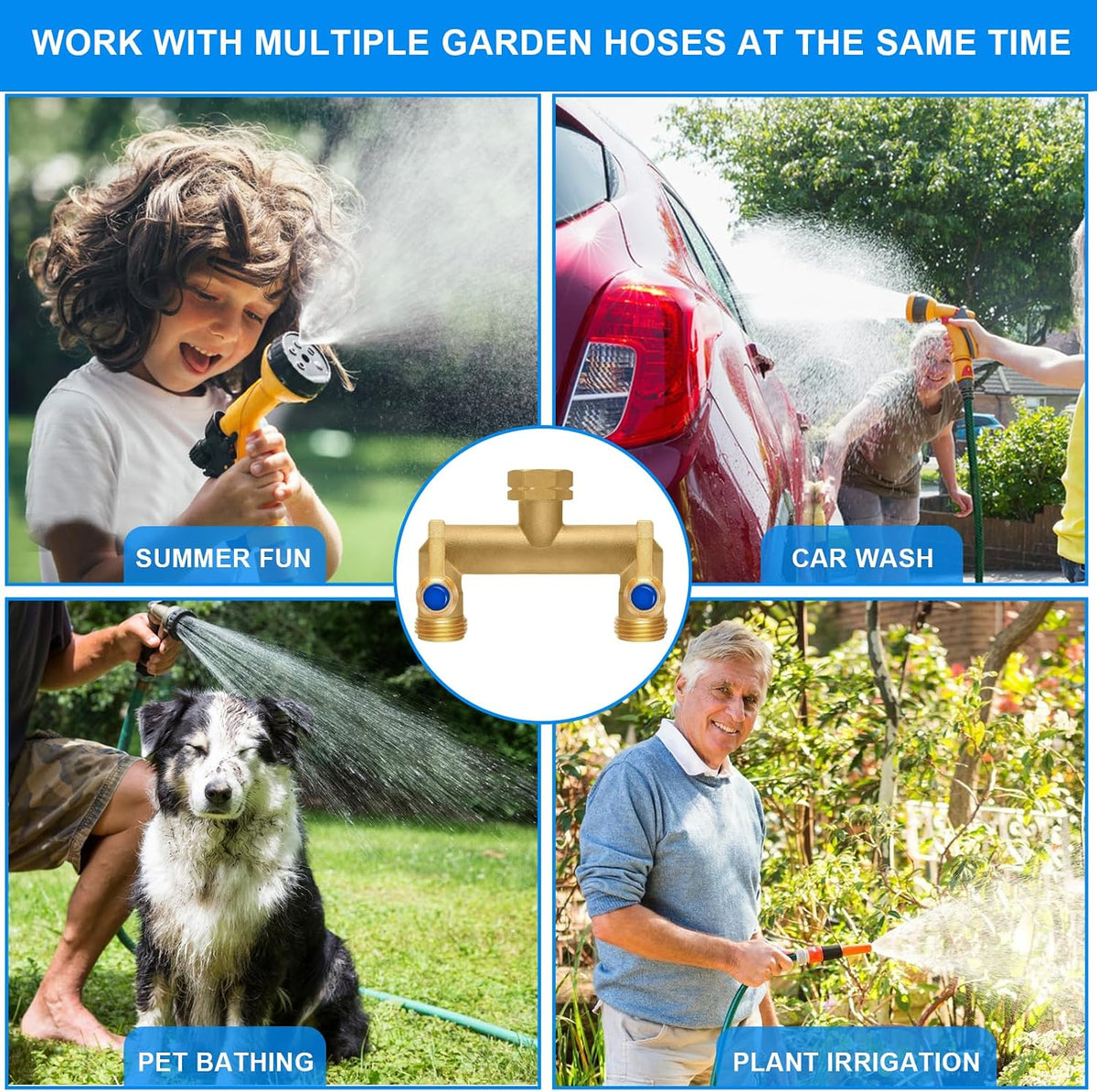 Brass Garden Hose Splitter, Hose y Splitter with Shutoff, Hose Splitter 2 Way Heavy Duty, Brass Y-Valve Water Garden Hose Adapter 2-Way Y-Valve 3/4" GHT Threads