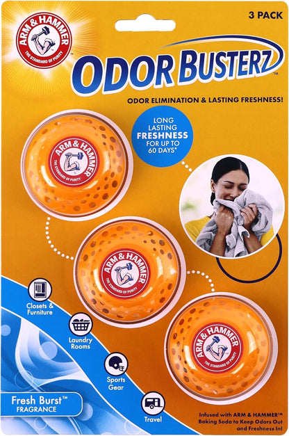 Arm & Hammer OdorBusterz® Odor Eliminator Balls, Clean Burst, 3 Count – Baking Soda Odor Control for Closets, Drawers, Hampers & Small Spaces