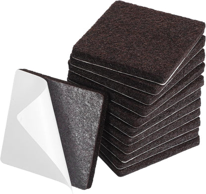 12 PCS Square Felt Pads for Chair Legs, 2 × 2 Inch Thick Adhesive Felt Pads | Non Scratch Furniture Pads for Hardwood Floors, Brown