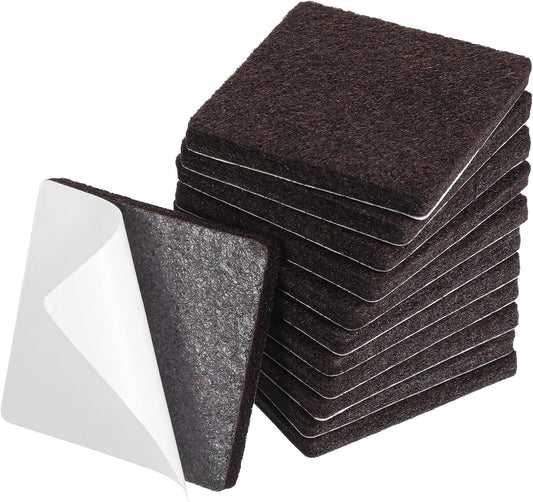 12 PCS Square Felt Pads for Chair Legs, 2 × 2 Inch Thick Adhesive Felt Pads | Non Scratch Furniture Pads for Hardwood Floors, Brown