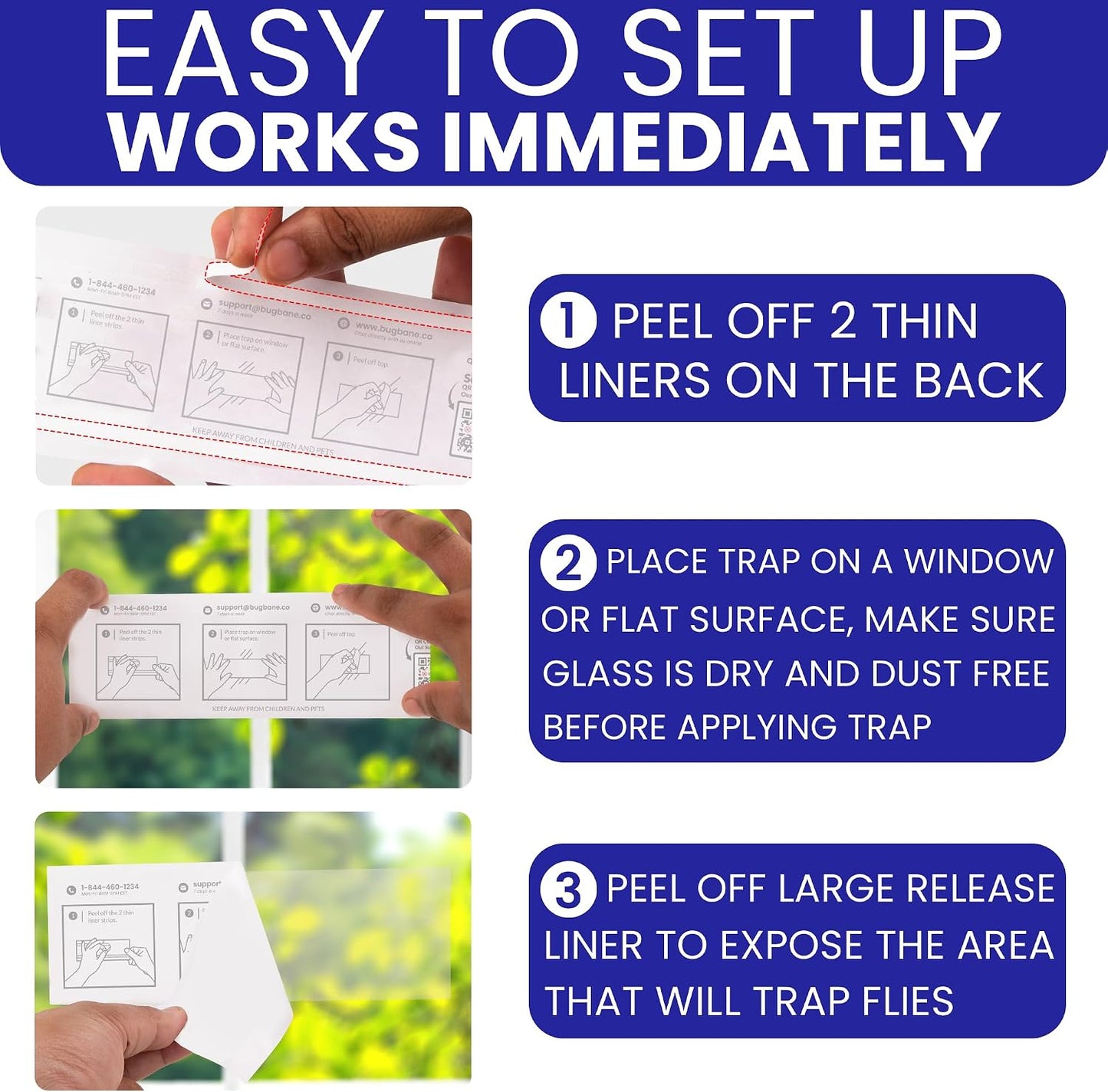50 Window Fly Traps Sticky Non-Toxic Clear Fly Paper Indoor for Home. No Mess Flies Window Sticky Traps Bug Flies Strips Indoors. Fruit and Housefly Trap Indoor Flypaper Tape Gnat Catcher Killer.
