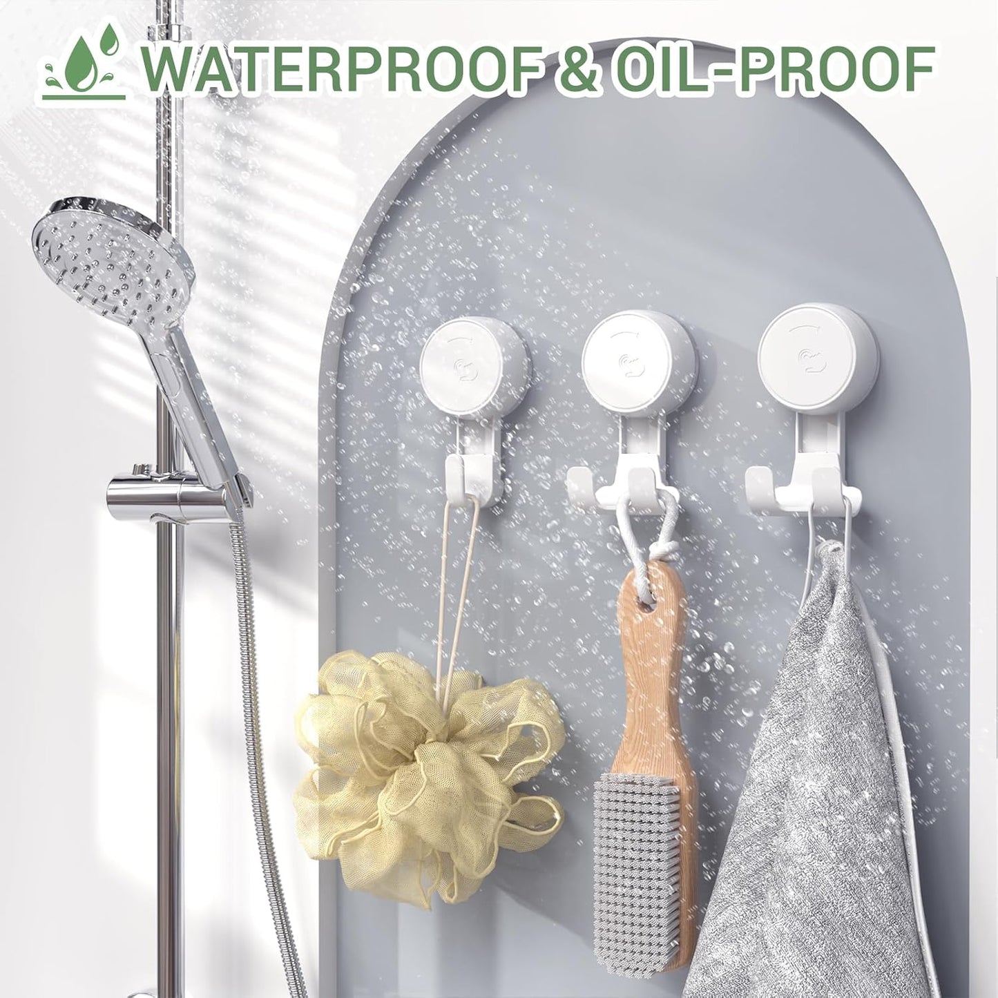 LUXEAR Heavy Duty Waterproof Shower Hooks 2 Pack - Suction Hook, No Drill Damage-Free Removable Reusable Wall Hooks for Bathroom Kitchen Towel Bathrobe Loofah Shower Hooks (Max Load 11LB/5KG)