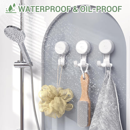 LUXEAR Heavy Duty Waterproof Shower Hooks 2 Pack - Suction Hook, No Drill Damage-Free Removable Reusable Wall Hooks for Bathroom Kitchen Towel Bathrobe Loofah Shower Hooks (Max Load 11LB/5KG)