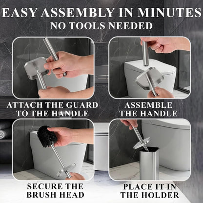 Black Toilet Brush and Holder Set - Slim Matte Design that Fits Anywhere - Stainless Steel Toilet Bowl Brush and Holder with 2 Rounded Corners, Replaceable Head, Removable Inner Bowl & Splash Guard