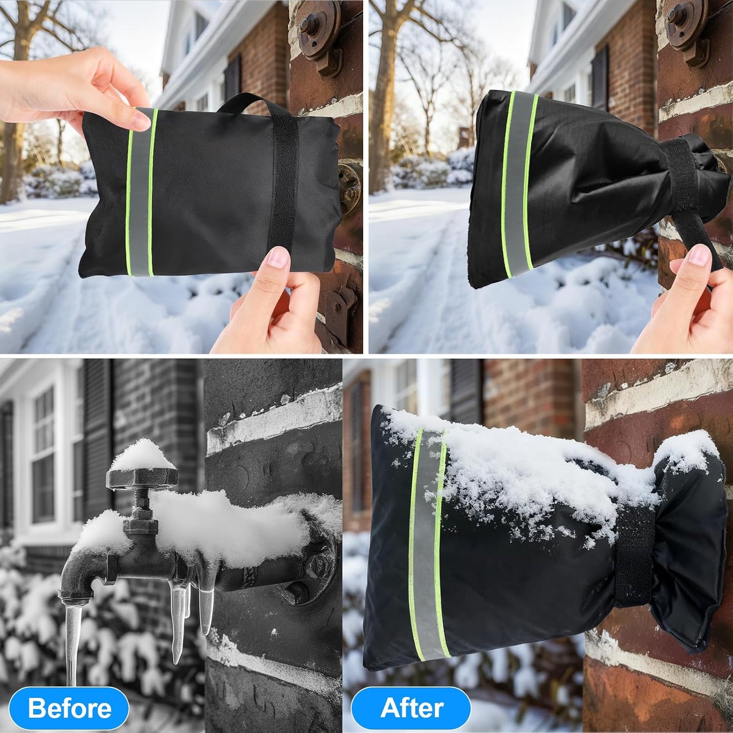 Outdoor Faucet Covers for Winter, 6.3" W 9.8" H Patio Winterizing, Reusable Waterproof Insulated Spigot Backflow Cover for Freeze Protection (Black-4Pack)