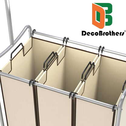 Deco Brothers Heavy Duty 3 Bag Extendable Laundry Sorter Cart with Hanging Bar, Beige