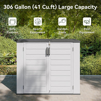 AOXUN Horizontal Storage Sheds 21 Cu.ft, HDPE Outdoor Storage Box 160 Gallon, Waterproof Lockable Resin Deck Box with Spring-Assisted Lid, Patio Storage for Garden, Pool, Cushions, Tools, White