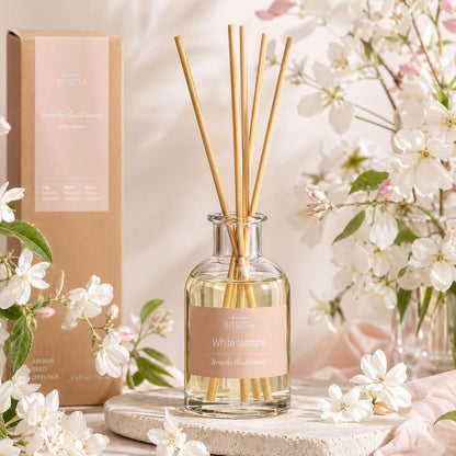 Natural Reed Diffuser Set, Fresh Lemon 3.52 oz (100ml) Scented Diffuser with Sticks Home Fragrance Reed Diffuser for Bathroom Shelf Decor, Ideal Gift for Woman