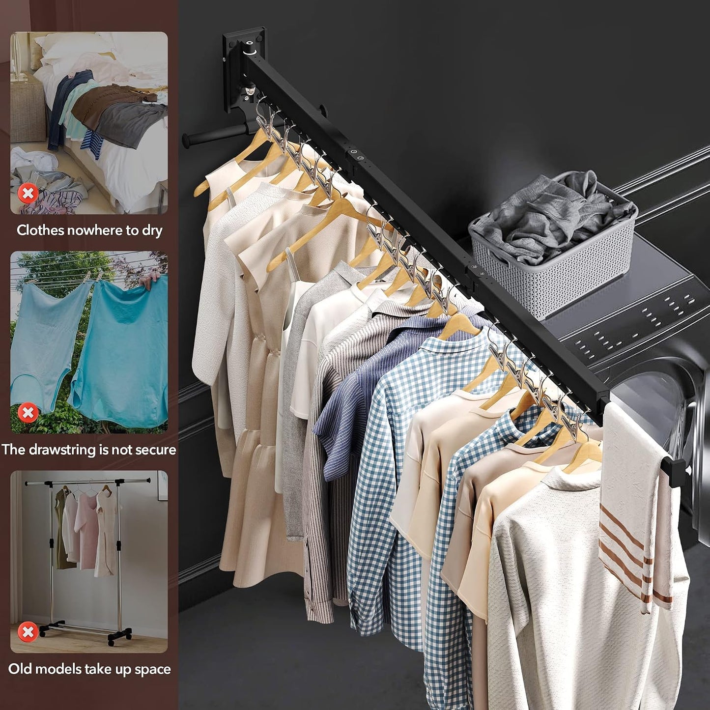ZdwCyl Clothes Drying Rack Wall Mounted,Drying Rack Clothing,Clothes Hanging Rack,Retractable,Collapsible(Tri-Fold), White Color(Ring)