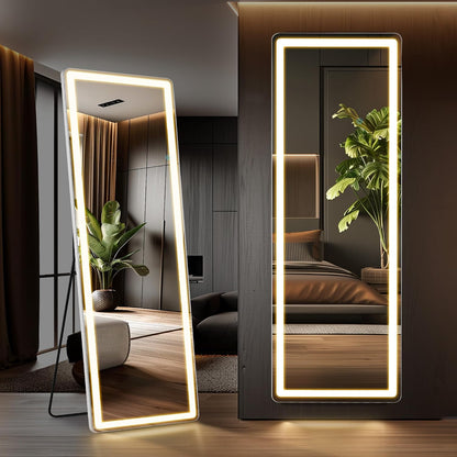 Arched Mirror Full Length, Upgraded 16"x59" Body Wall Mirrors with Shatter-Proof Glass, Floor Standing, Hanging or Leaning, Tall Arch Mirror with Stand Aluminum Alloy Frame for Bedroom, Black