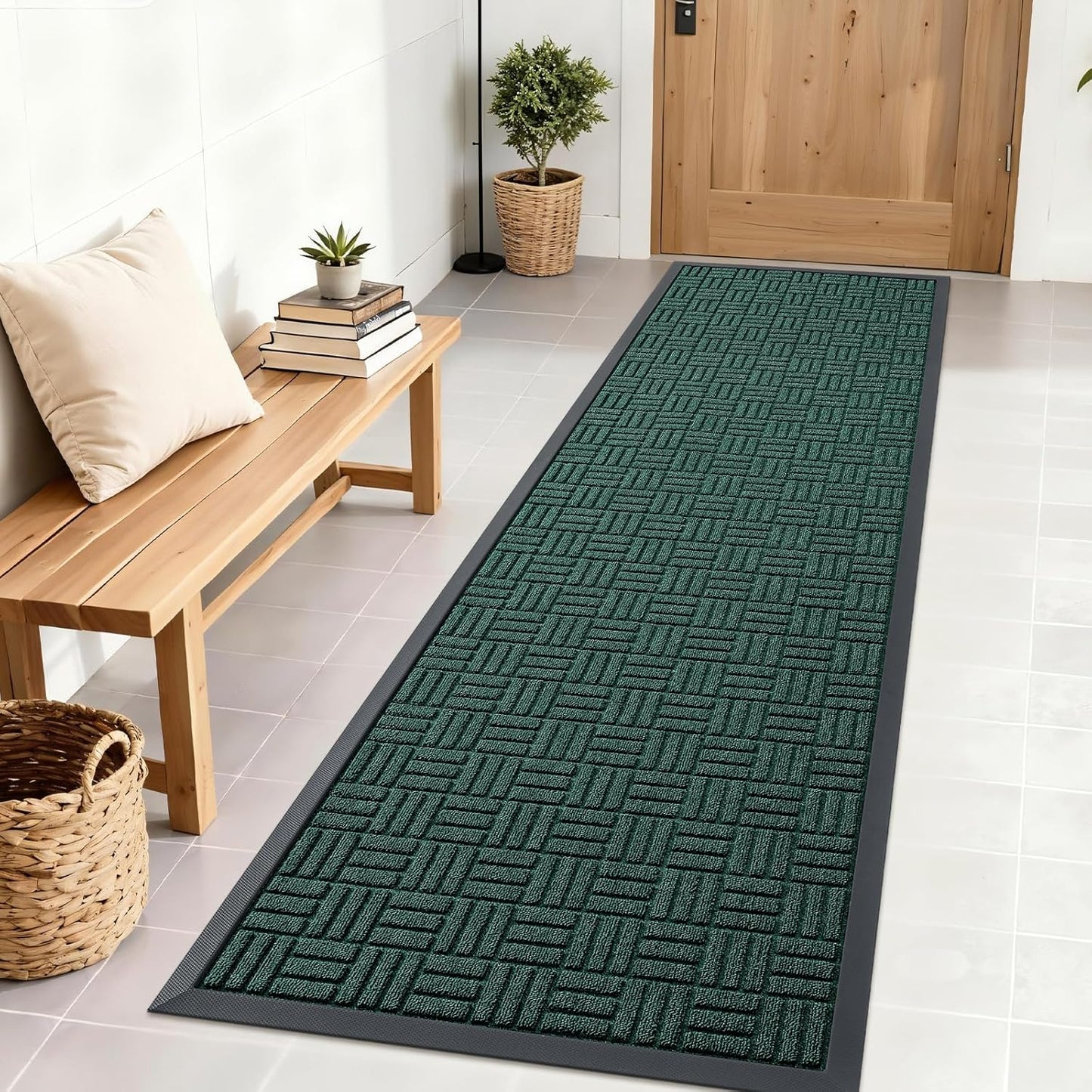 OLANLY Front Door Mat Outside Entrance 29.5x17, Absorbent, Heavy Duty Sturdy Natural Rubber Doormat Indoor Outdoor, Stain and Fade Resistant, Non-Slip Backing Low Profile Floor Mat for Entryway, Grey