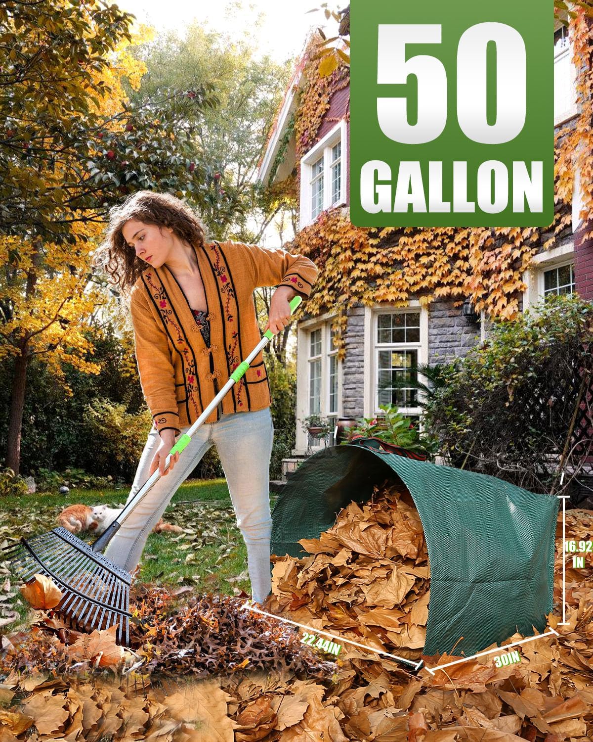 Outdoor Metal Leaf Bag Holder Stand, Fits 30-45 Gal Garbage Bags, Portable | Yard waste bag holder, Garden trash bag frame, Freestanding leaf bag stand, Camping garbage can, Disposable bag holder