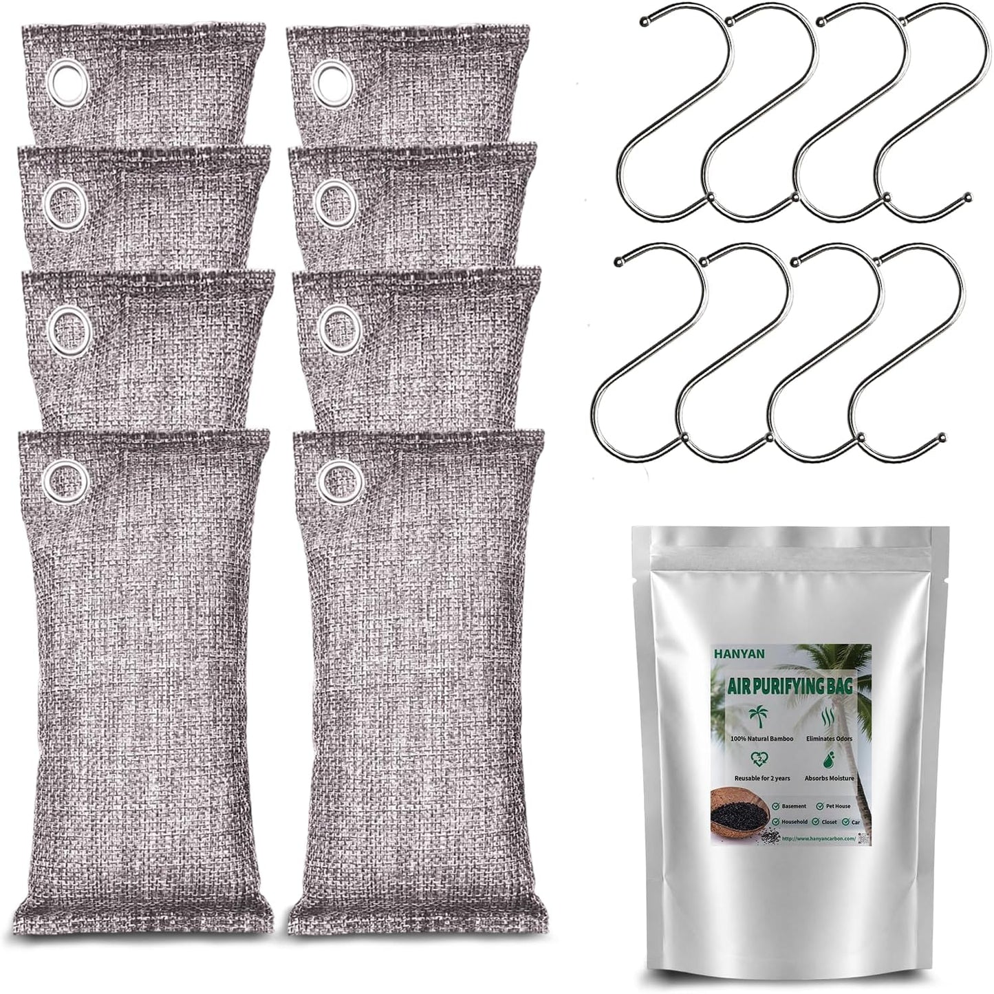 Activated Charcoal Bags Odor Absorbers, Activated Charcoal Odor Absorber for Strong Odors in Car, Closet, Shoe, Pet, Smoke, Basement. Coconut Shell Air Purifying Bag(1 x 500g）