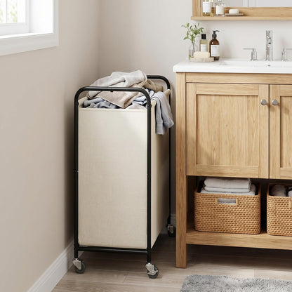 GRANNY SAYS 2 Section 130L Laundry Sorter, Large Laundry Hamper Basket with Wheels and Handles, Durable and Sturdy Rolling Cart for Laundry Room, Hotel, Bedroom, Beige