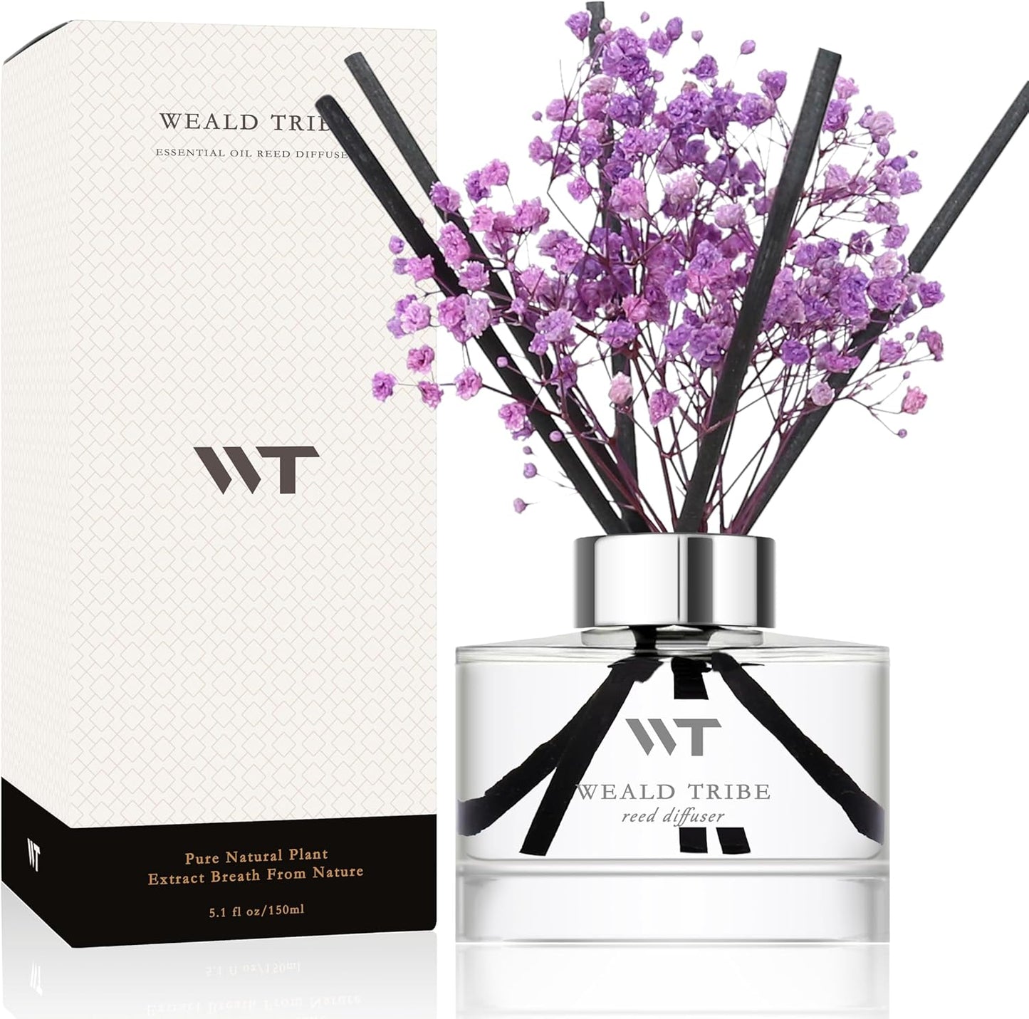 Flower Reed Diffuser Set Wild Eucalyptus Mint Scent for Bathroom Accessories Shelf Decor & Air Fresheners, Sticks Defusers with 5.1 fl oz Essential Oils & Leaves, House Bedroom Office Decor & Gifts