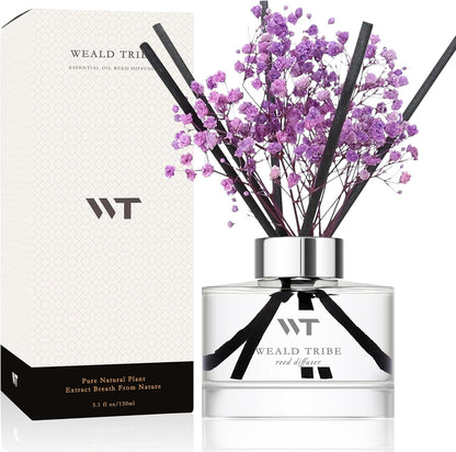 Flower Reed Diffuser Set Wild Eucalyptus Mint Scent for Bathroom Accessories Shelf Decor & Air Fresheners, Sticks Defusers with 5.1 fl oz Essential Oils & Leaves, House Bedroom Office Decor & Gifts