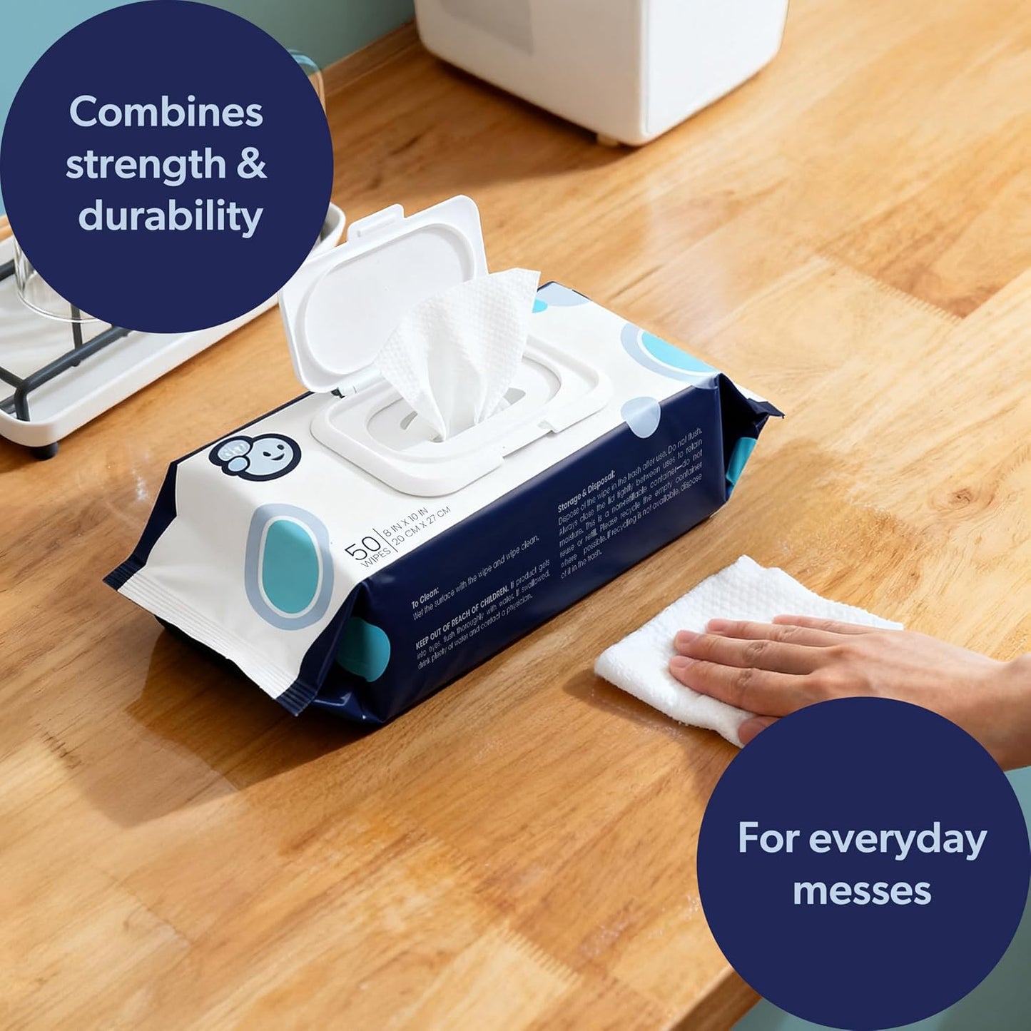 happimess WPE1003A Reusable Heavy Duty Kitchen Wipes, Strong & Durable Multi-Surface Cleaning Cloths for Counters, Stovetops & Grease, Streak-Free & Unscented, 50 Count, 8" x 10"