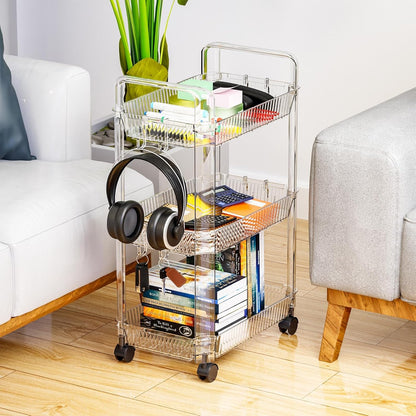 Yieach 3 Tier Rolling Cart with Wheels,Clear Narrow Bathroom Rack Organizer,Slim Storage Cart,Three Tier Thin Shelf and Narrow Rolling Utility Cart for Small Space Shelf,Dorm Room,Kitchen,Laundry