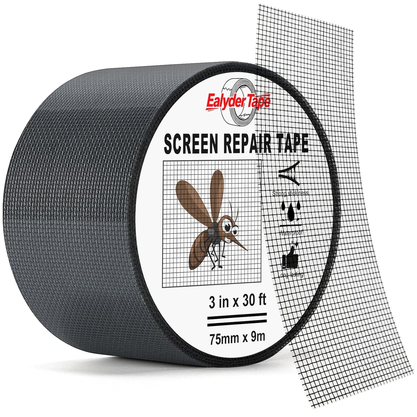 2″ X 30 FT Black Window Screen Repair Tape, Strong Adhesive Fiberglass Mesh Patch for Window & Door Screen Tears