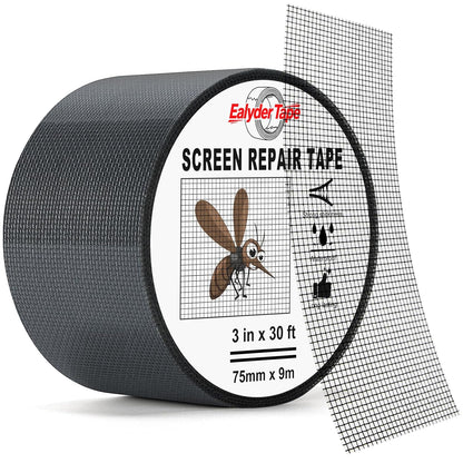 2″ X 30 FT Black Window Screen Repair Tape, Strong Adhesive Fiberglass Mesh Patch for Window & Door Screen Tears