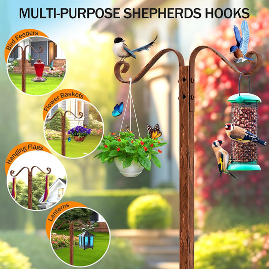 Garden Hose Holder for Outside - Upgraded Water Hose Holders with 5 Spikes & 2 Shepherds Hooks, Freestanding Hose Stand Heavy Duty Hose Hanger Hose Storage Hose Reel Rack for Outside Yard Lawn