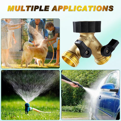 Brass Hose Splitter 2 Way, Heavy Duty Garden Hose Splitter with Shut Off Valves, Y Connector Hose Adapter, No Leak, Includes Washers & Teflon Tape – Dalmbox