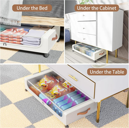Under Bed Storage with Wheels, UnderBed Storage Containers with Clear Lid and Handles, XXL 60L Under the Bed Storage Bins Drawers for Clothes,Blankets,Shoes,Books (BLACK, 2 PACK)