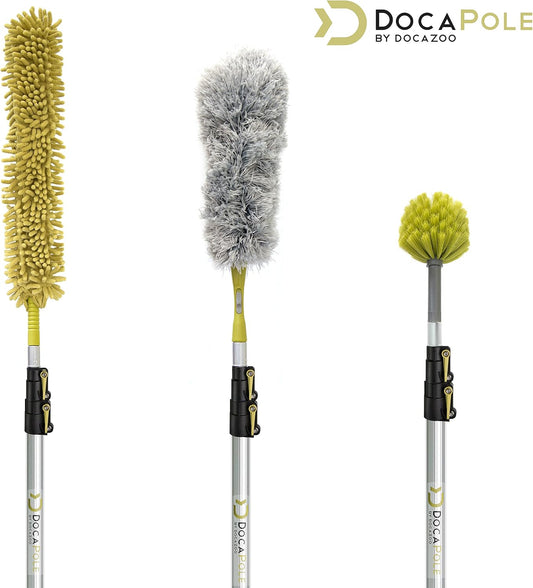 DOCAZOO DOCA Telescoping Pole 7-28 Ft - Extension Pole for Cleaning, Feather Duster, Window Washing Kit, Paint Roller, Window Squeegee - High Reach Extendable Kit for Indoor & Outdoor - Pole Only